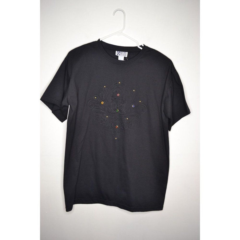 Kavio Designs Women's 2XL Black Embellished Short Sleeve T-Shirt